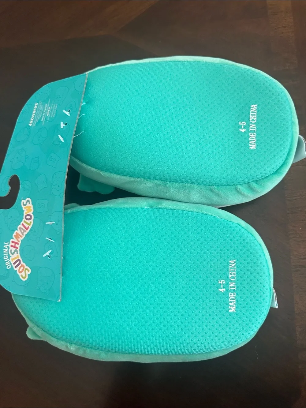 Squishmallows Teal and White Owl Plush Slippers - size 4-5